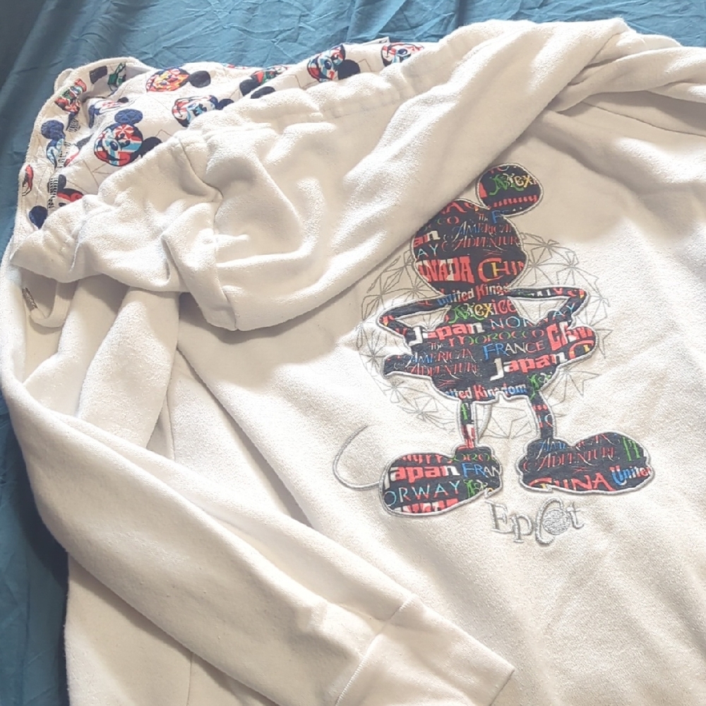 Disney Parks White Hoodie with Colorful Pattern